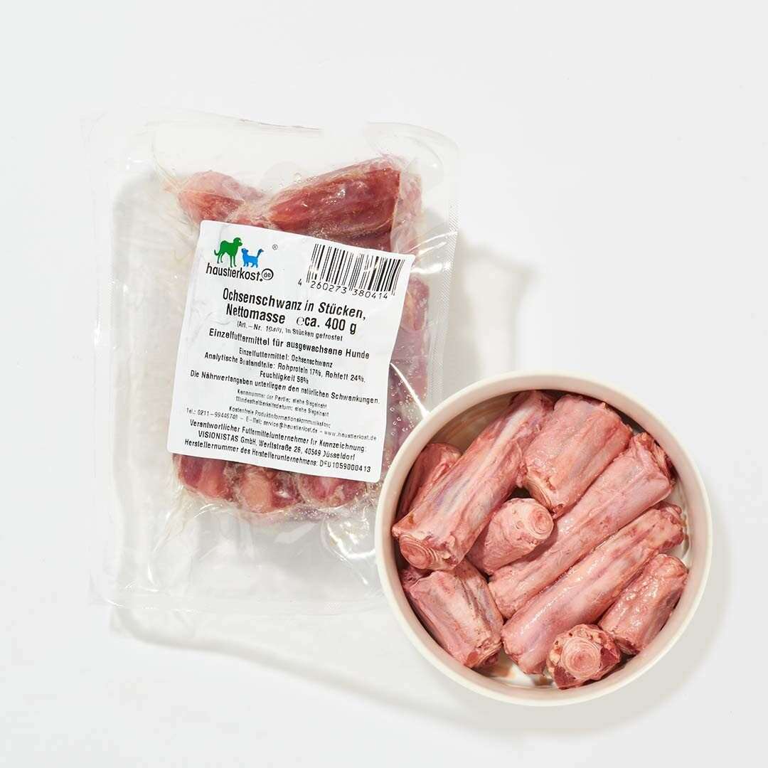 Ochsenschwanz in Stücken, 400 g, in Verpackung und Schale.