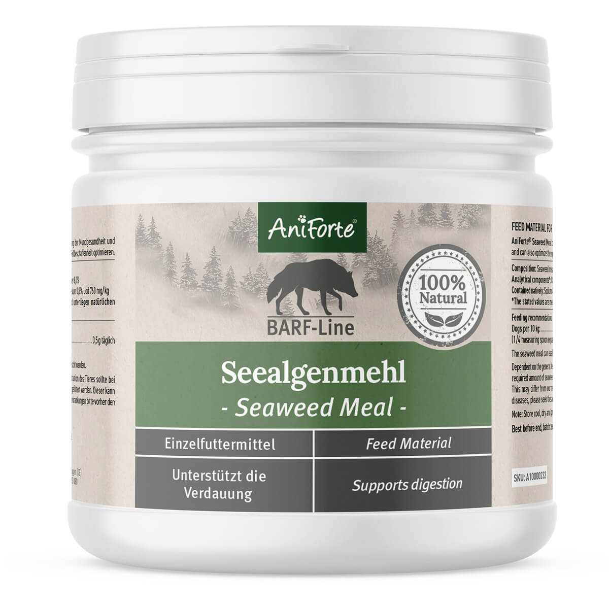 AniForte® BARF-Line Seealgenmehl 250 g Dose zur Verbesserung der Fellqualität und Schilddrüsenunterstützung bei Hunden.
