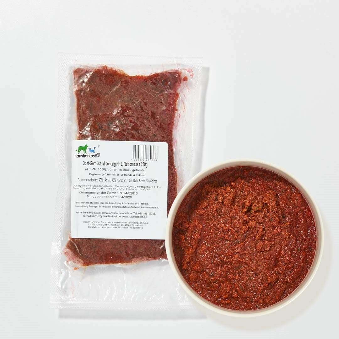 Obst-Gemüse-Mischung Nr. 2, 250 g, Tiefkühlware, Apfel, Karotte, Rote Beete, Spinat, ohne Zusatzstoffe.