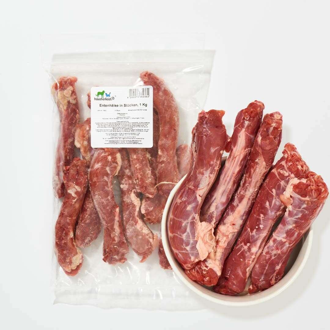 Entenhälse in Stücken, 1 kg, gefroren im Beutel und Schüssel, natürlicher Calciumlieferant.