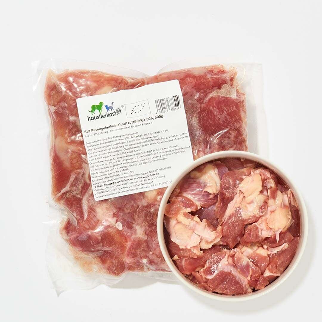 BIO Putengelenkabschnitte DE-ÖKO-006, 500 g, tiefgekühlt, ideal für Hunde und Katzen.