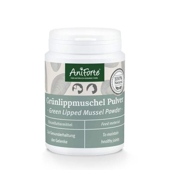 AniForte® Grünlippmuschel Pulver 100 g für gesunde Gelenke von Hunden und Katzen.
