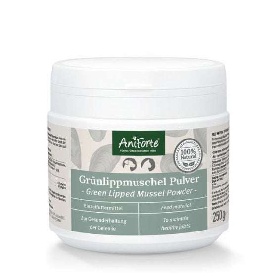 AniForte Grünlippmuschel Pulver 250 g für Hunde und Katzen, unterstützt Gelenke, mit Omega-3 und Omega-6.