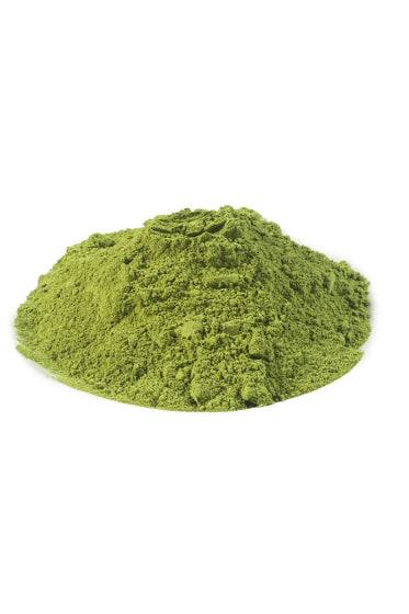 BIO Moringa powder, 200 g pile on white background.