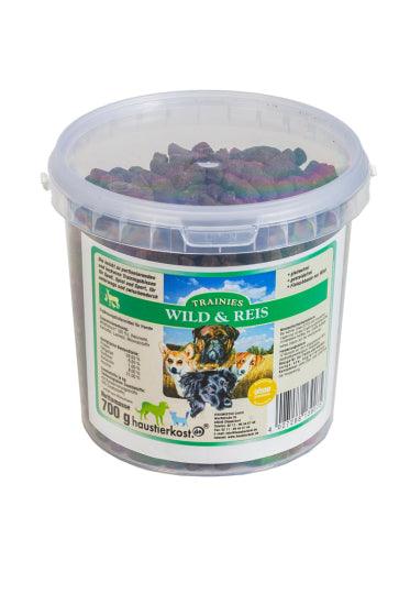 Trainies Wild & Reis Leckerbissen, 600 g Behälter, glutenfrei, Wildfleischbasis.