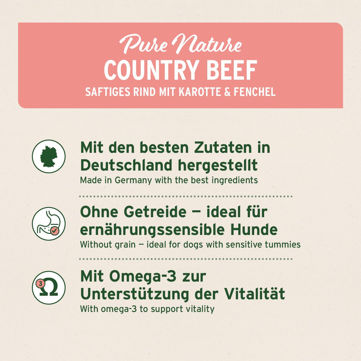 AniForte PureNature CountryBeef Nassfutter für Hunde mit saftigem Rind, Karotte und Fenchel, getreidefrei, Omega-3, hergestellt in Deutschland.