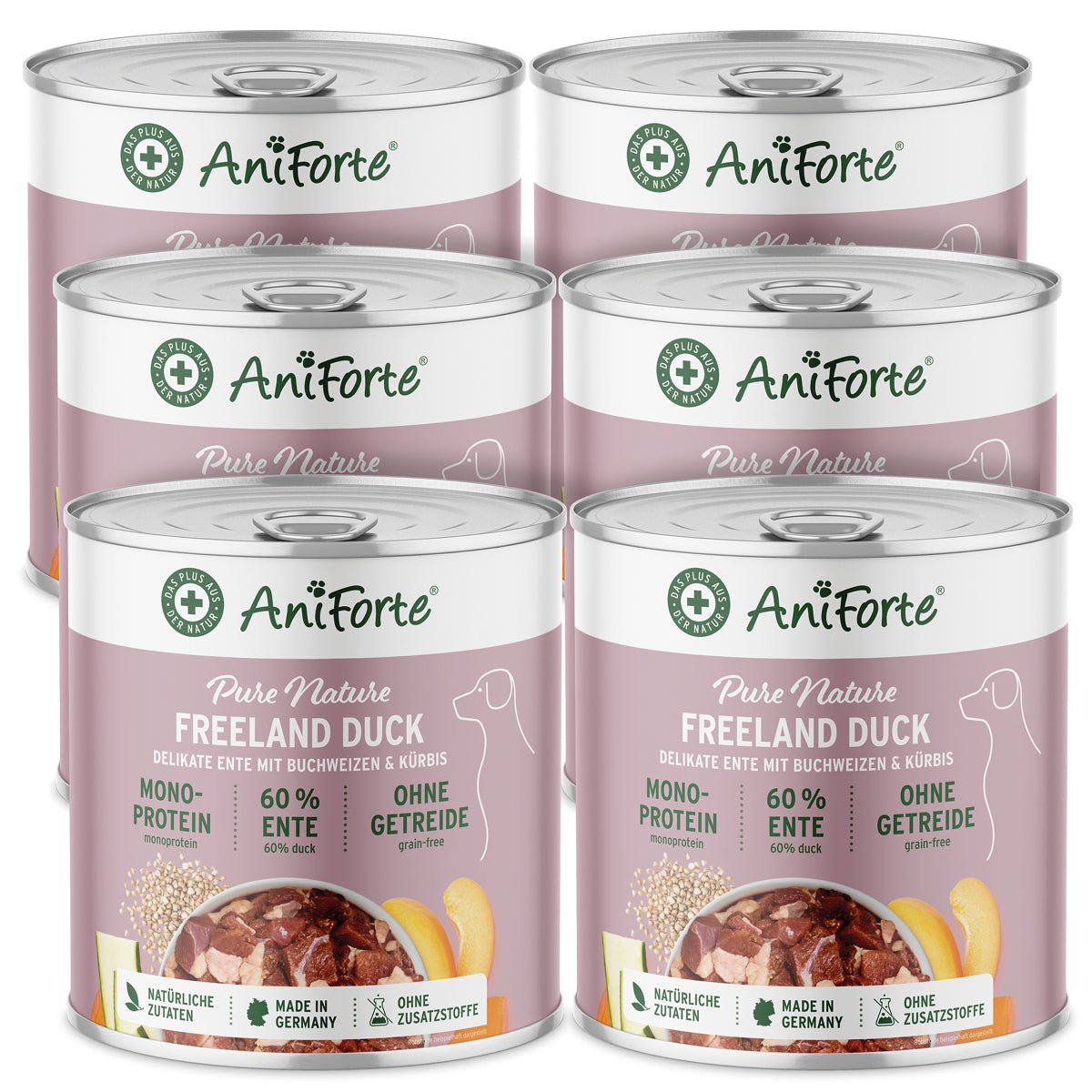 AniForte Nassfutter FreelandDuck mit Entenfleisch, Buchweizen, ohne Getreide, natürliche Zutaten, für Hunde aller Rassen und Altersstufen, made in Germany