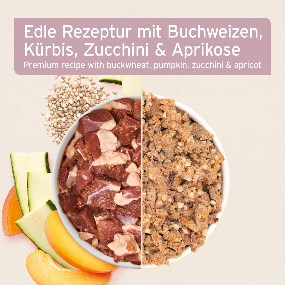 AniForte Nassfutter FreelandDuck für Hunde mit Ente, Buchweizen, Kürbis, Zucchini und Aprikose, naturbelassen und schonend verarbeitet.