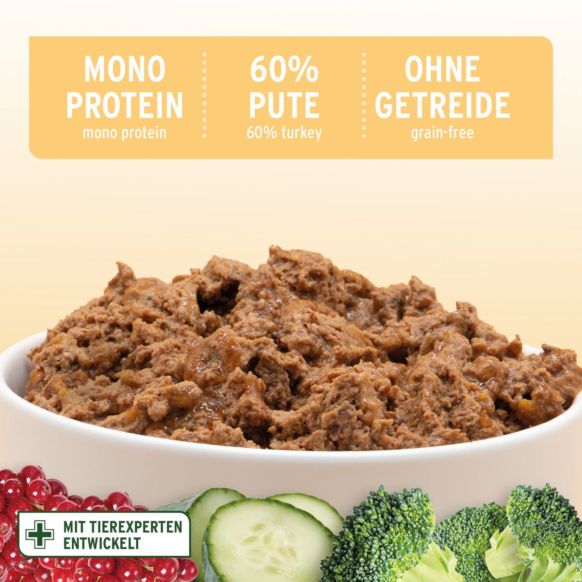 AniForte Nassfutter GreenfieldTurkey für Hunde mit 60% Putenfleisch, mono Protein und ohne Getreide, naturbelassene Zutaten mit Gemüse und Vitaminen, in Deutschland hergestellt