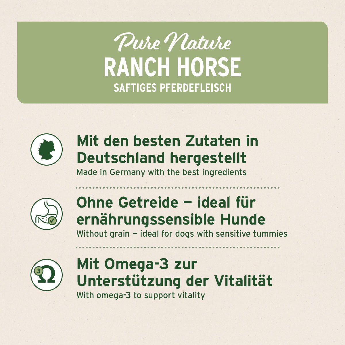 AniForte® Nassfutter RanchHorse mit Pferdefleisch, Süßkartoffeln und Äpfeln, getreidefrei, Omega-3, hergestellt in Deutschland, für ernährungssensible Hunde.