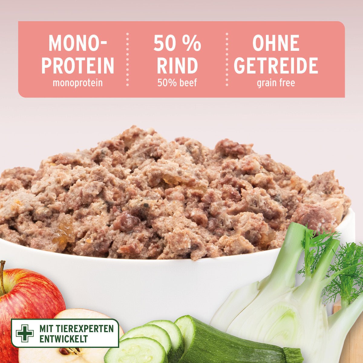 AniForte Nassfutter Senior Rind für Hunde mit 50% Rind, monoprotein und ohne Getreide, natürliche Zutaten mit Gemüse und Obst, entwickelt mit Tierexperten.