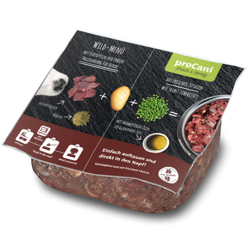 proCani Wild Menü 500g – frische, nährstoffreiche Mahlzeit aus Wildfleisch für Hunde