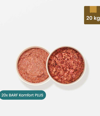 BARF Komfort PLUS Menü, 20 kg, 20x1 kg, Fertigbarf für Hunde, Rind und Huhn