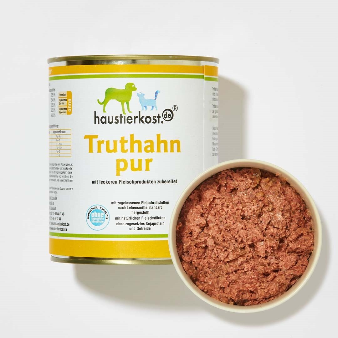 Dose mit Hundefutter Truthahn pur aus frischem Truthahnfleisch ohne künstliche Zusatzstoffe