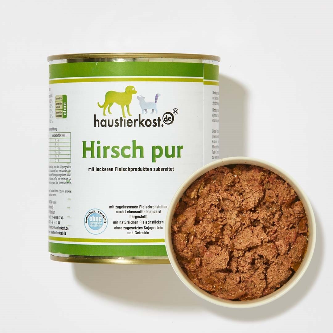 Hunde Nassfutter Hirsch pur mit frischem Wildfleisch ohne Zusätze für ernährungssensible Hunde