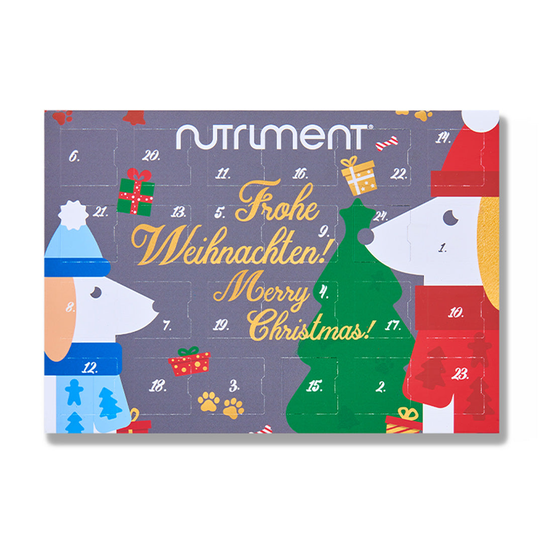 Nutriment Adventskalender für Hunde mit getreidefreien Fleischsnacks und weihnachtlichem Design