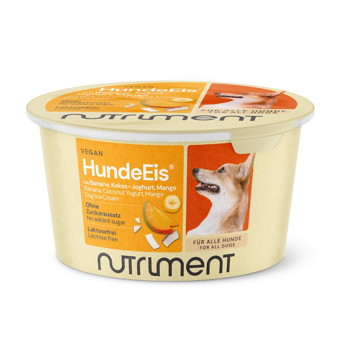 Nutriment HundeEis veganes Hundeeis mit Banane, Kokos-Joghurt und Mango ohne Zuckerzusatz, laktosefrei, exotisch-fruchtiger Hunde Snack